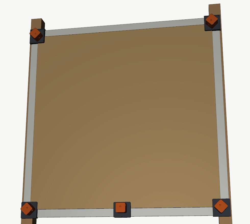 24 in cardboard target on a coroplast backer between two wooden stakes, with five orange sensor pods